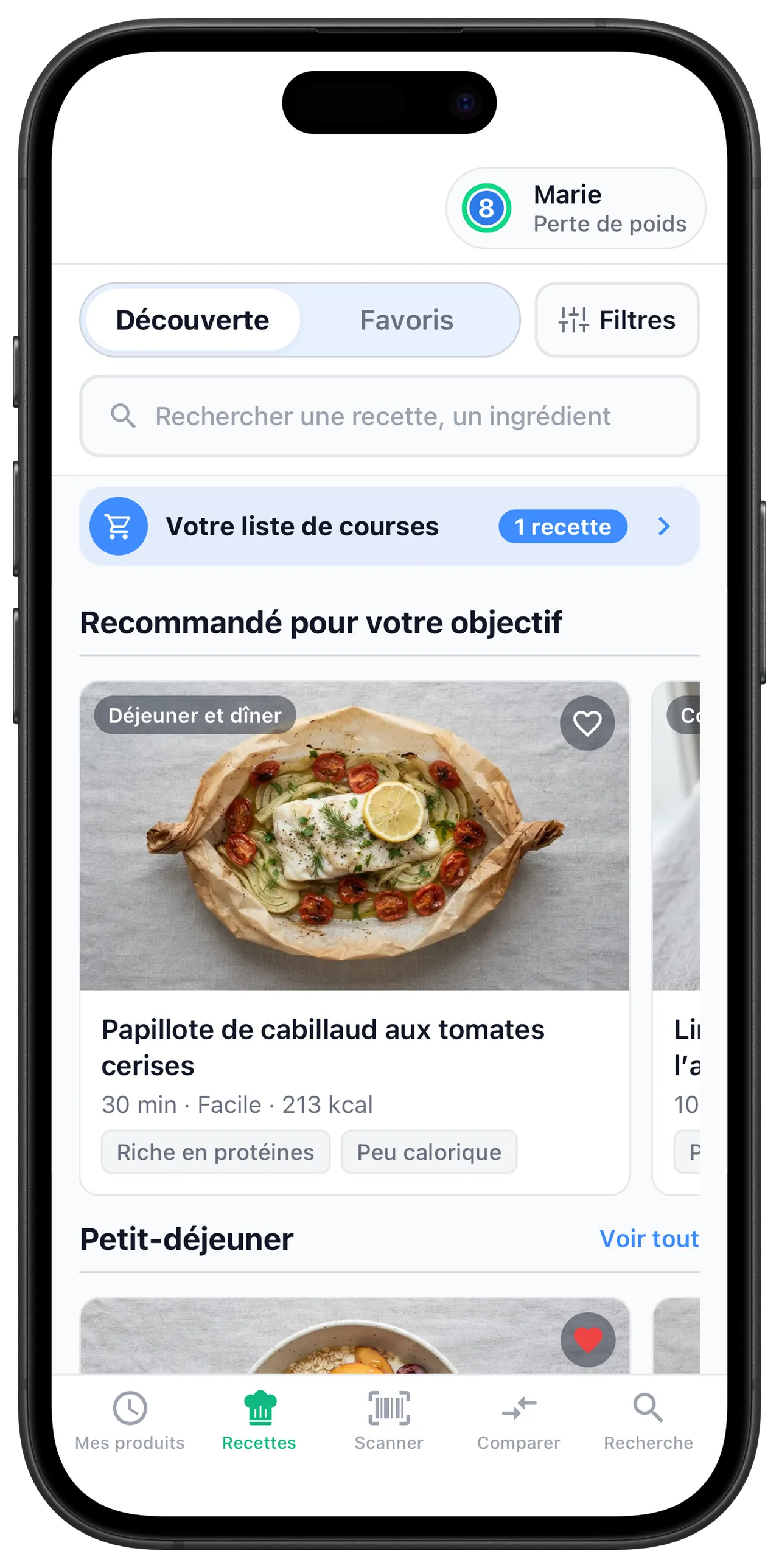 Catalogue de recettes Scanlii avec ses filtres