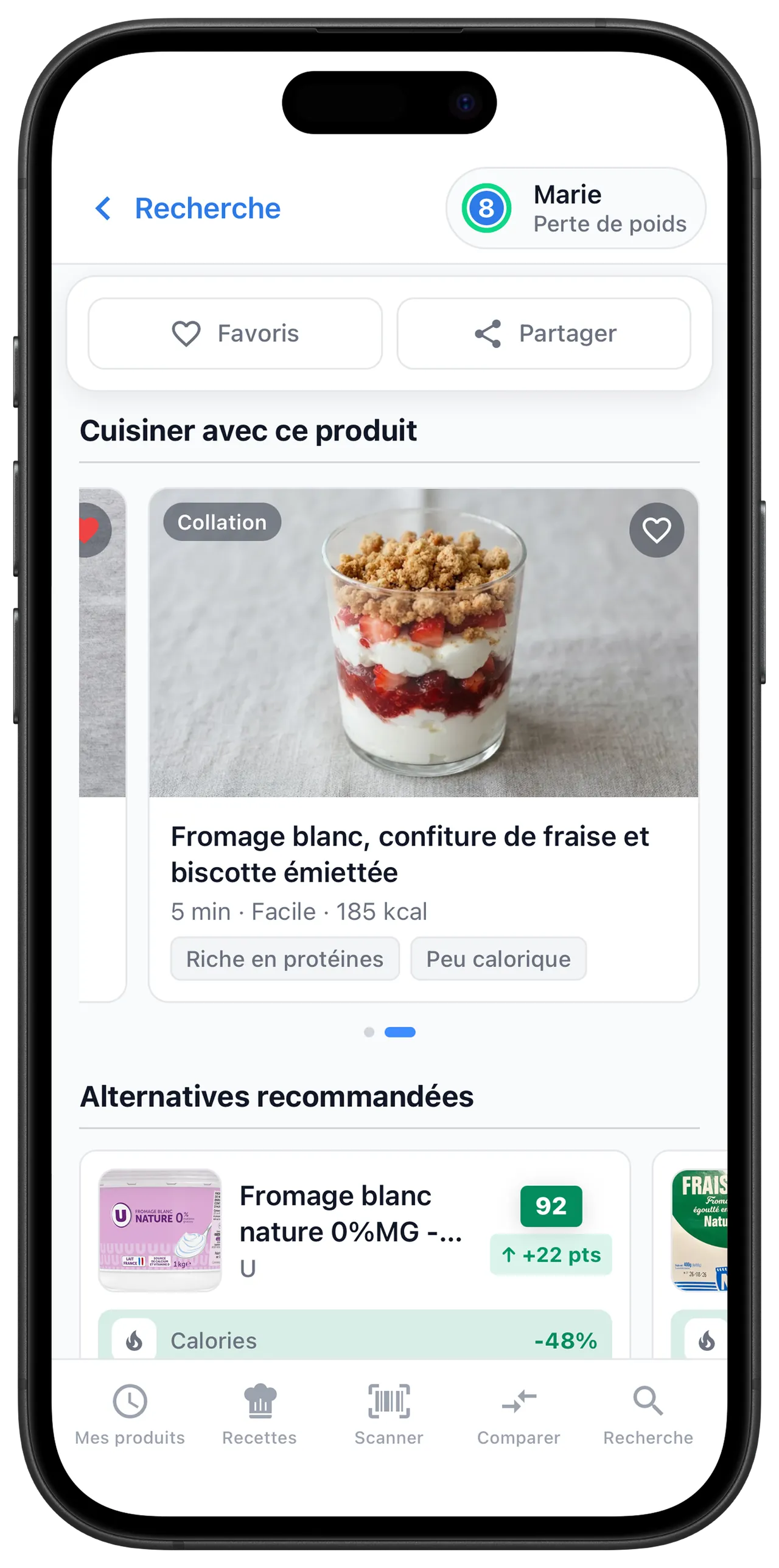 Fiche produit Scanlii proposant de cuisiner le produit scanné